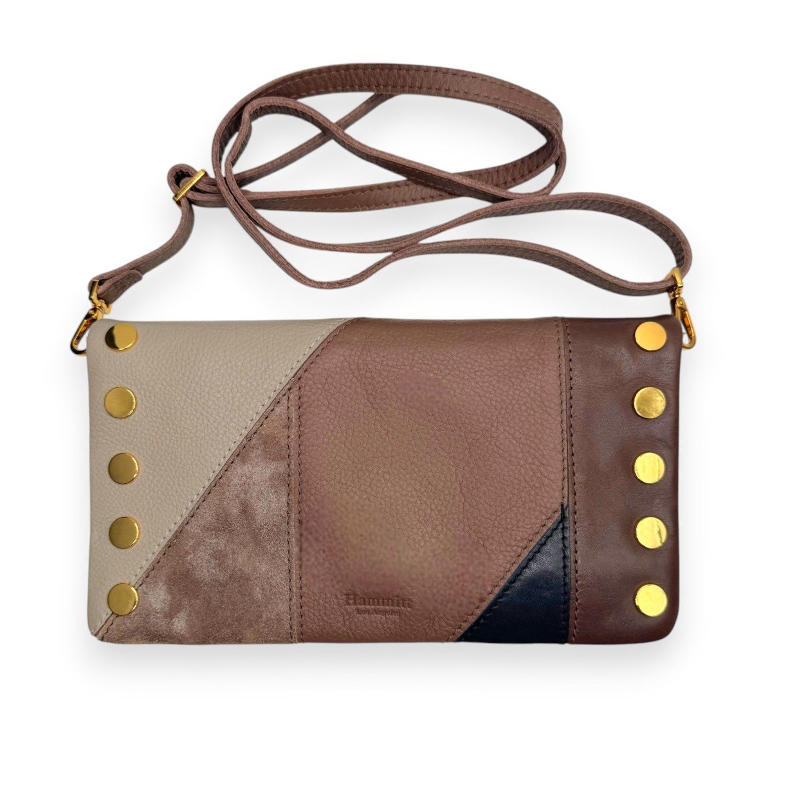 Hammitt Pierce Block Rare Neutral Colorblock Leather Suede Crossbody Clutch Euc+
